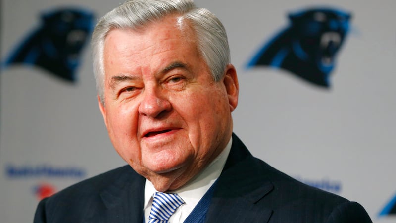 FILE - In this Jan. 15, 2013, file photo, Carolina Panthers owner Jerry Richardson speaks...