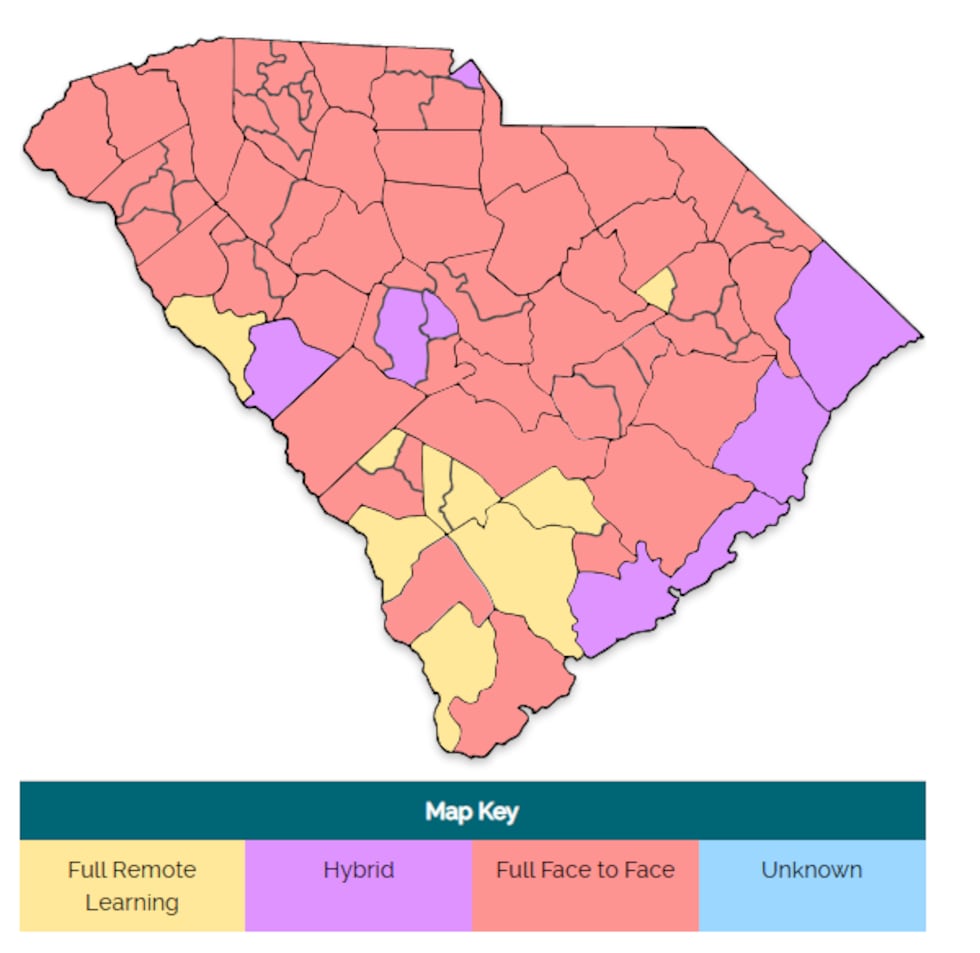 This map from the South Carolina Department of Educations shows which learning methods...