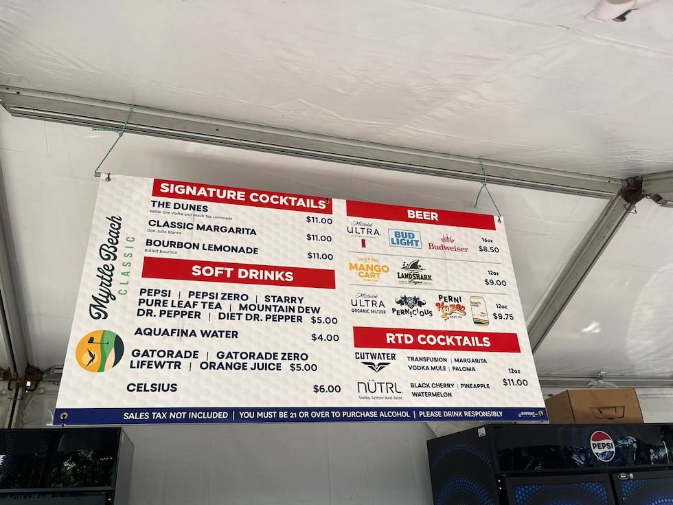 A look at the food menu for spectators at the Myrtle Beach Classic.