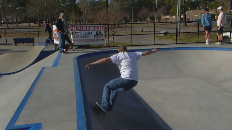 A skateboarder tries out the new skate bowl at Matt Hughes Skate Park in Myrtle Beach on...