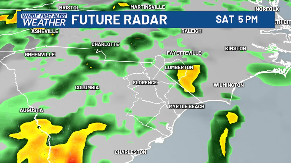 Scattered storms are likely Saturday afternoon