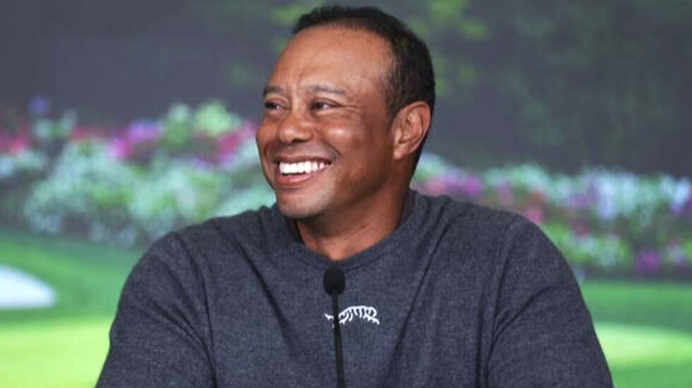 Tiger Woods is interviewed on April 9, 2024, at Augusta National Golf Club.