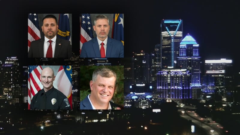 Charlotte skyline lit blue in honor of officers