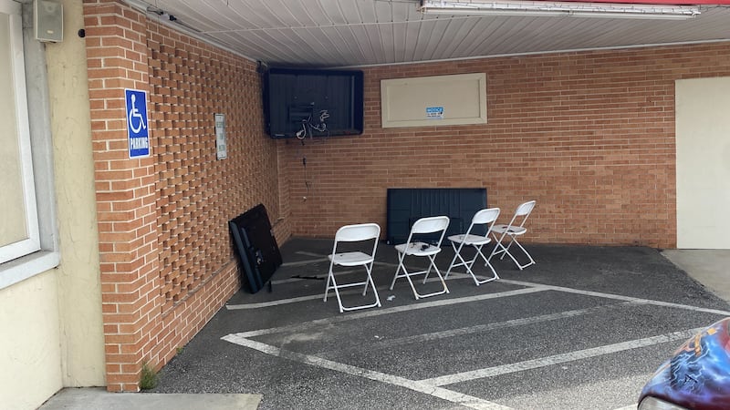 A TV mounted in the OD Church of the Lost and Found parking lot off Main Street was vandalized...